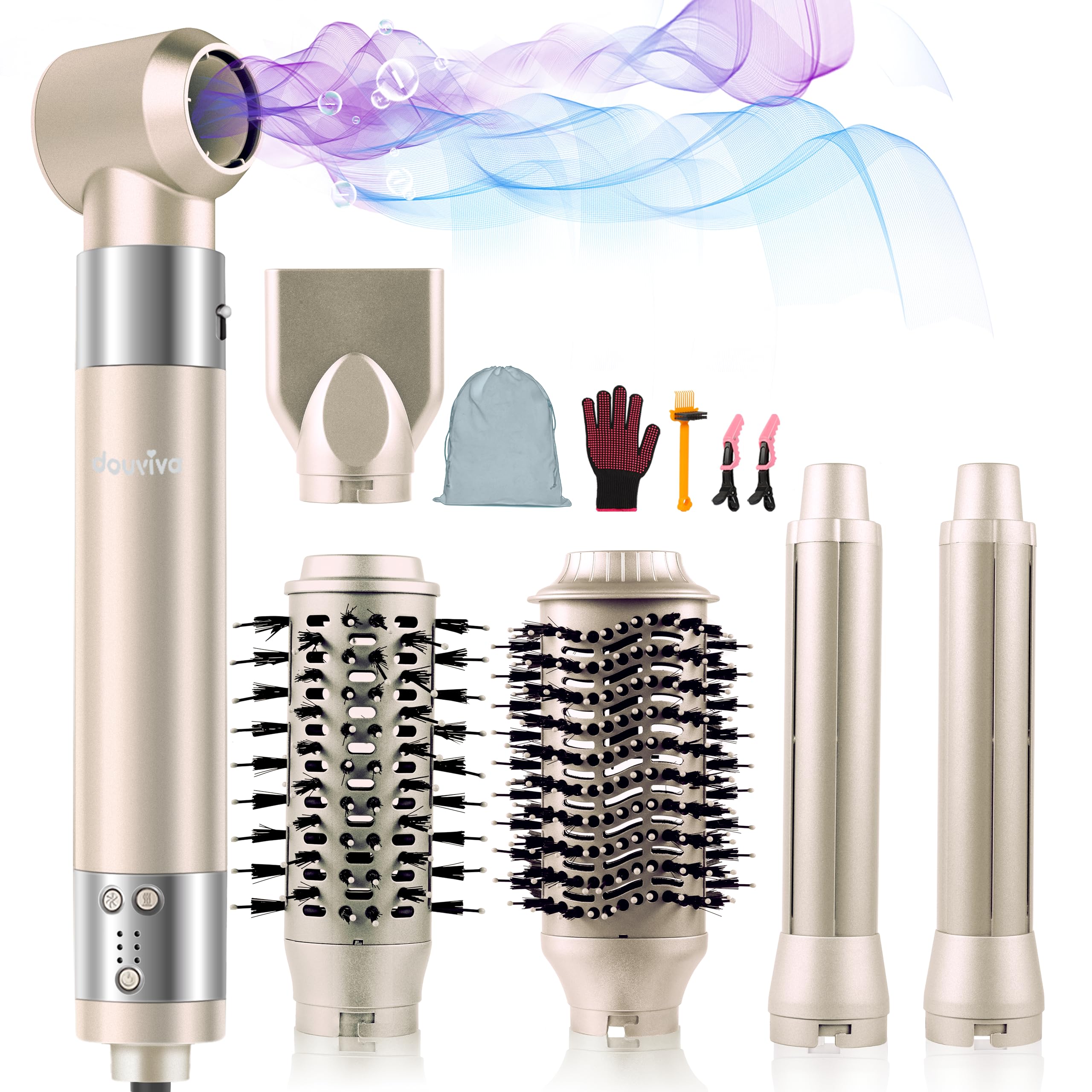 6 in 1 High-Speed Hot Air Styler, Negative Ionic Blow Dryer Brush with Auto Wrap Curler Frizz-Free, Multi Hair Styler for Straight, Wavy, Curly, and Coily Hair, No Heat Damage
