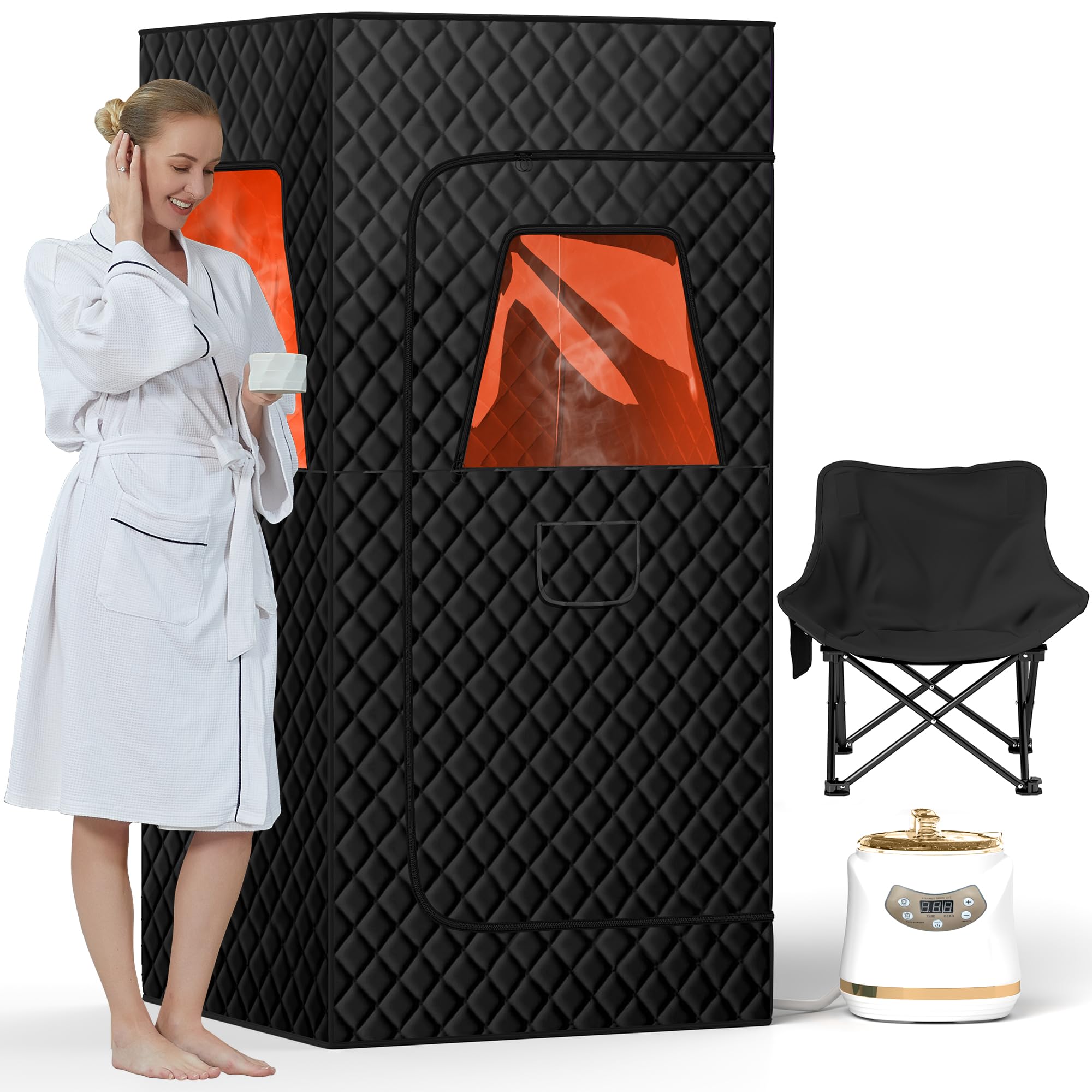 Real Relax Portable Sauna Box for Home, 3'x 3'x 5.9’ Roomier Steam Sauna Tent Sauna Room with 6min Preheating, 3L 1500W Steamer, Remote Control