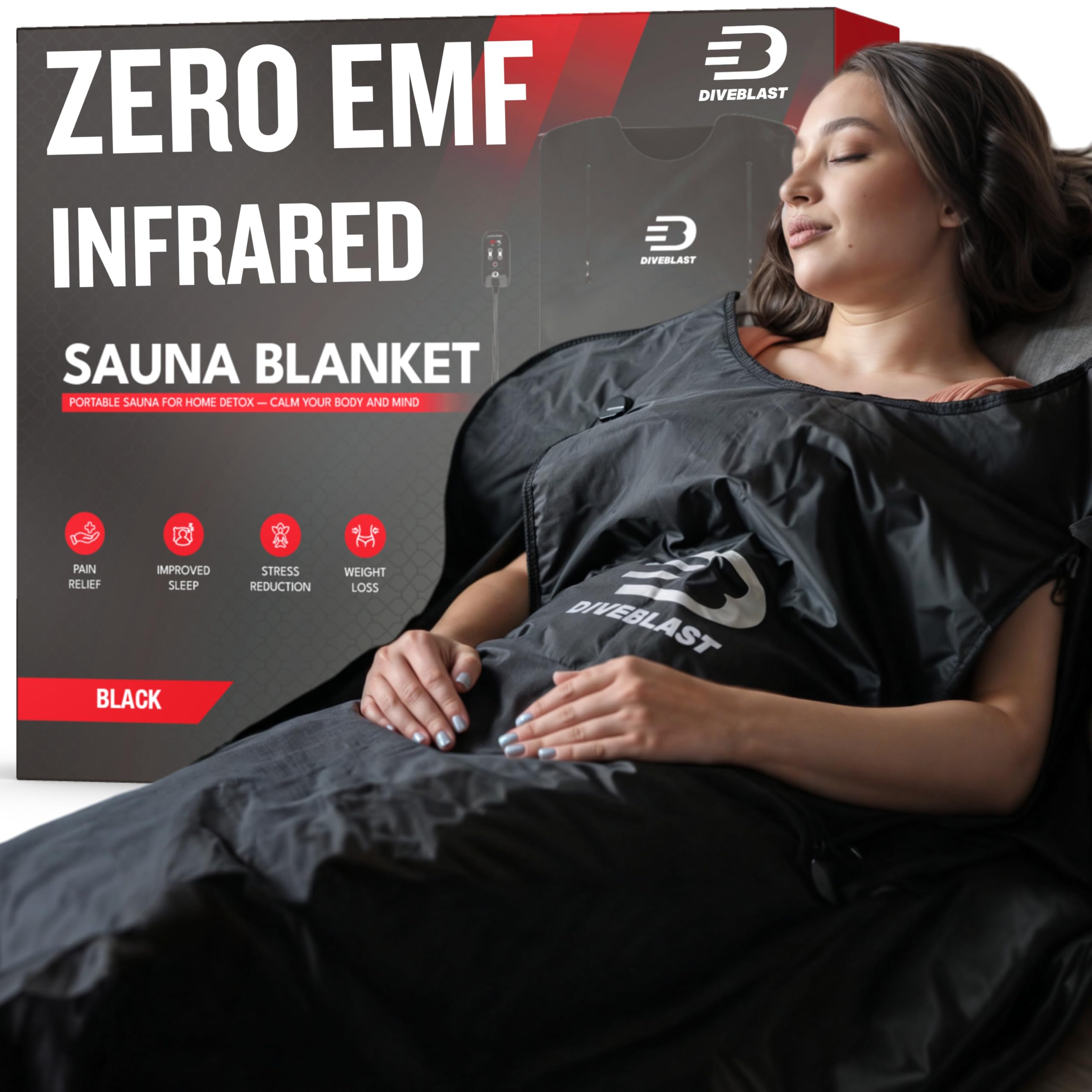 DIVEBLAST Near Zero EMF Far Infrared Sauna Blanket for Home — 71x35.5 in Portable Infrared Sauna Bag for Weight Loss — Detoxify, Cleanse and Burn Up to 600 Calories per Session — Black