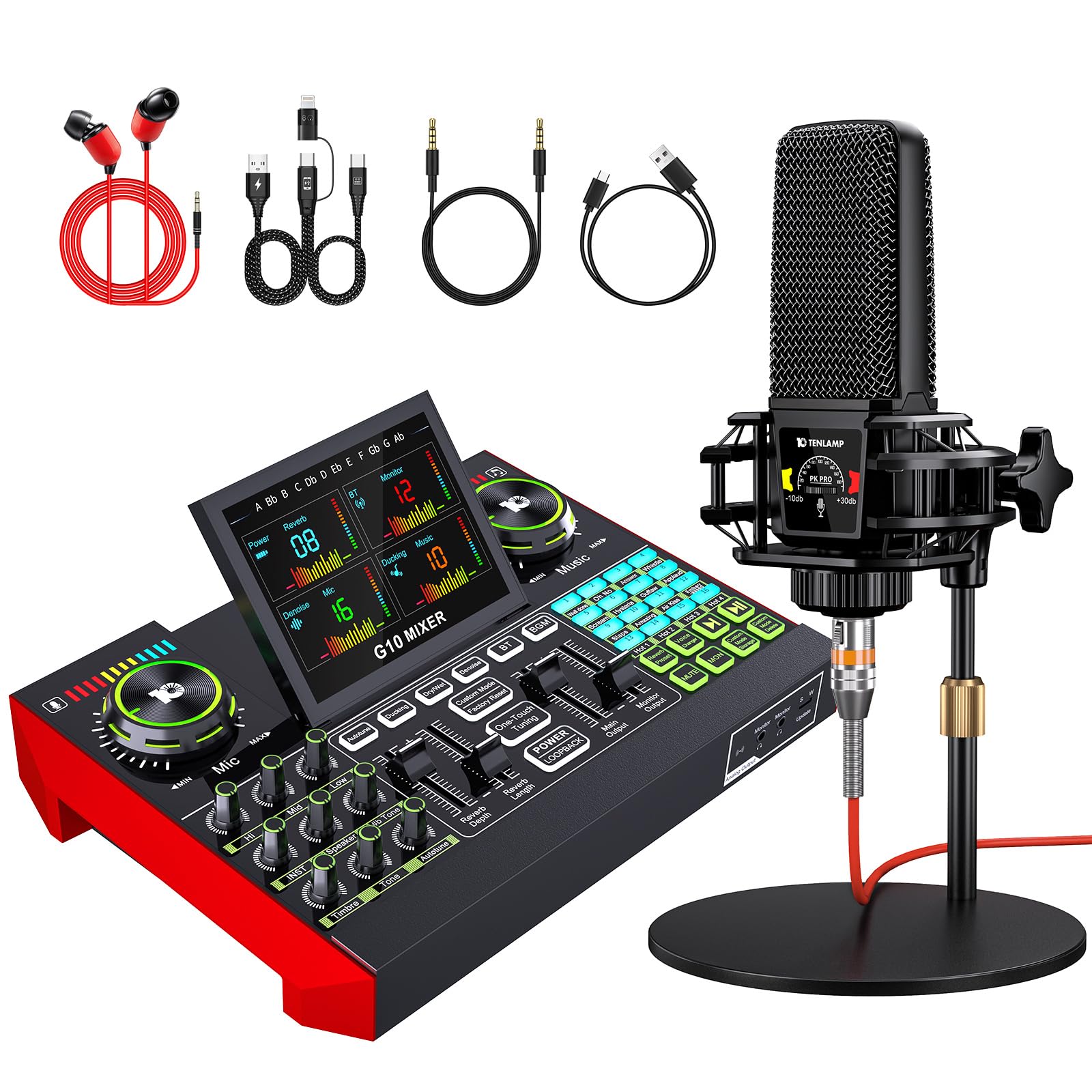 Gaming Podcast Equipment Bundle with 3.5mm Condenser Microphone, Live Sound Card and Audio Mixer - USB Interface for Streaming, Singing, Podcast Recording, YouTube, TikTok, PC/Content Creator Studio
