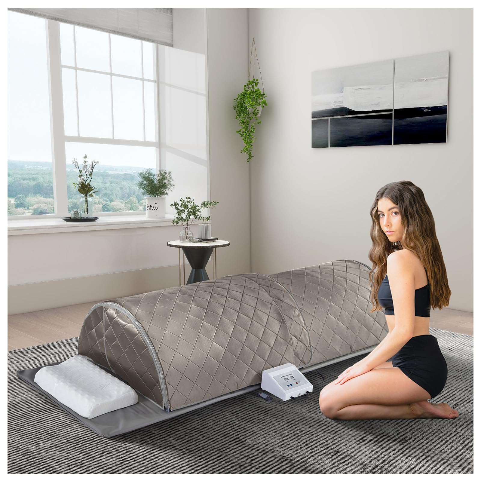 ZONEMEL Personal Infrared Sauna Dome for Home Spa, 360 Degree Coverage Lying Down Hot Carbon Sauna, Portable Full Body Sauna with Pillows and Mat, Dry Heat