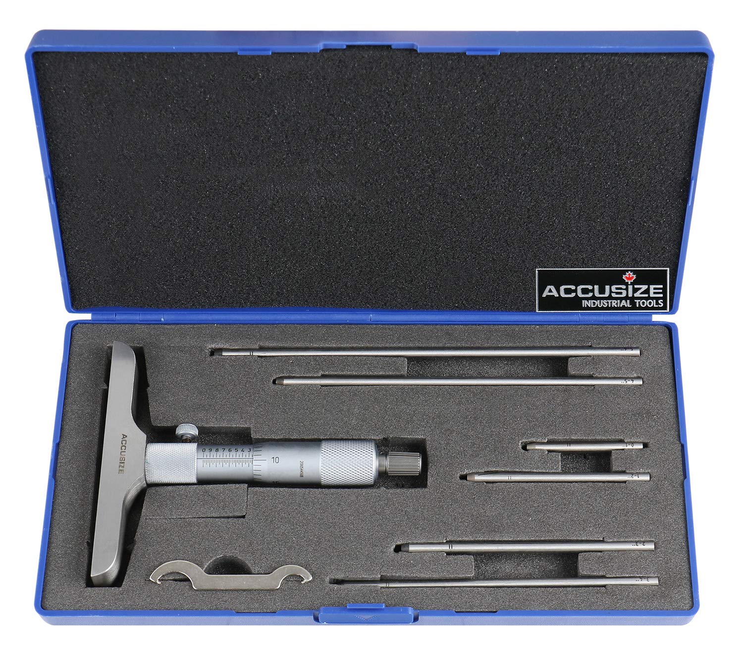 Accusize Industrial Tools 0-6'' by 4'' Base Depth Micrometer, 0.001'' Resolution, 6 Rods, 2025-4201