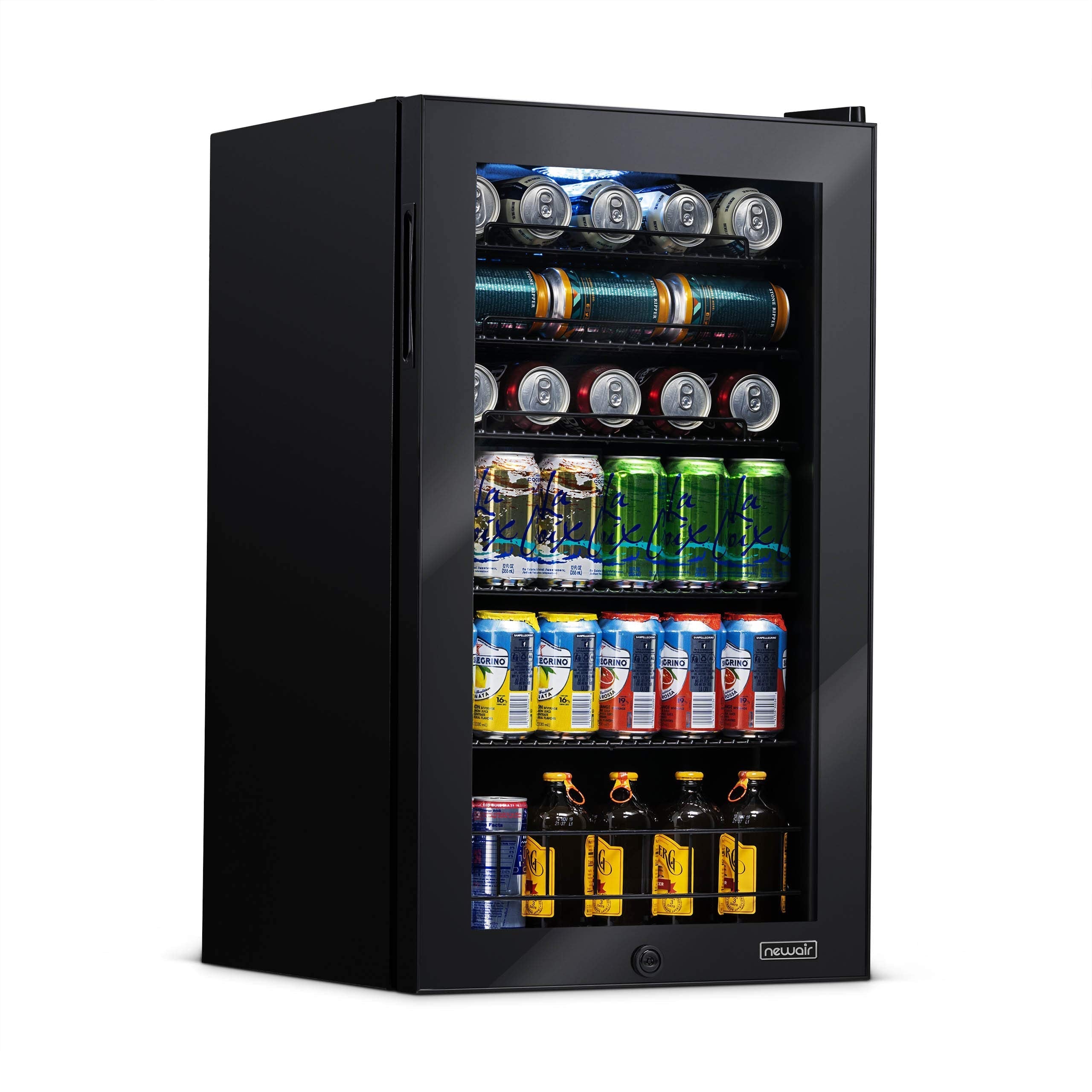 NewAir Beverage Refrigerator 126 Cans, Free Standing Cooler with Right Hinge Glass Door Beverage Cooler, Mini Fridge Beverage Organizer For Beer, Wine, Soda, And Cooler Drinks