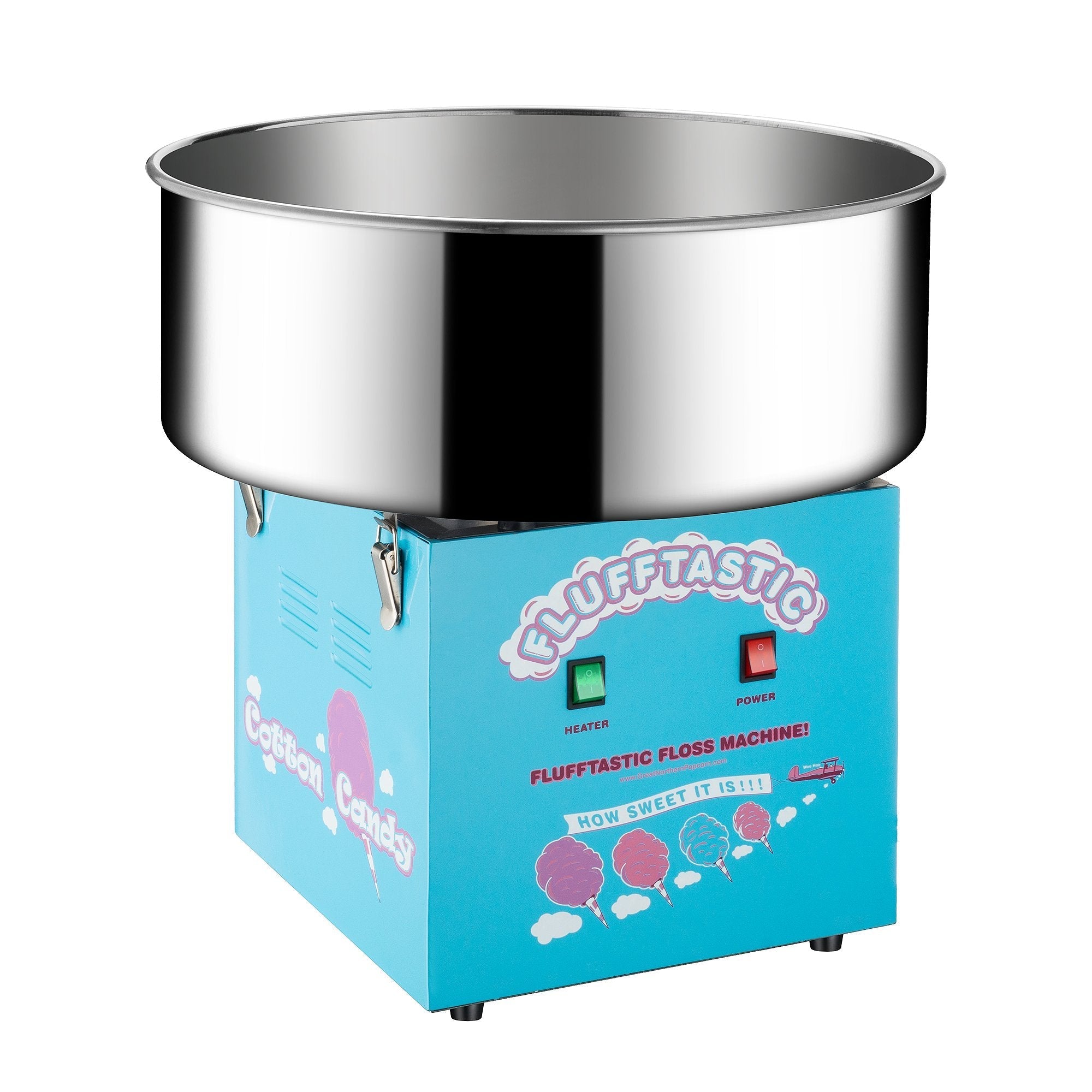 Cotton Candy Machine - 1000W Flufftastic Floss Maker with Stainless-Steel Pan - Uses Sugar or Hard Candy by Great Northern Popcorn (Blue)