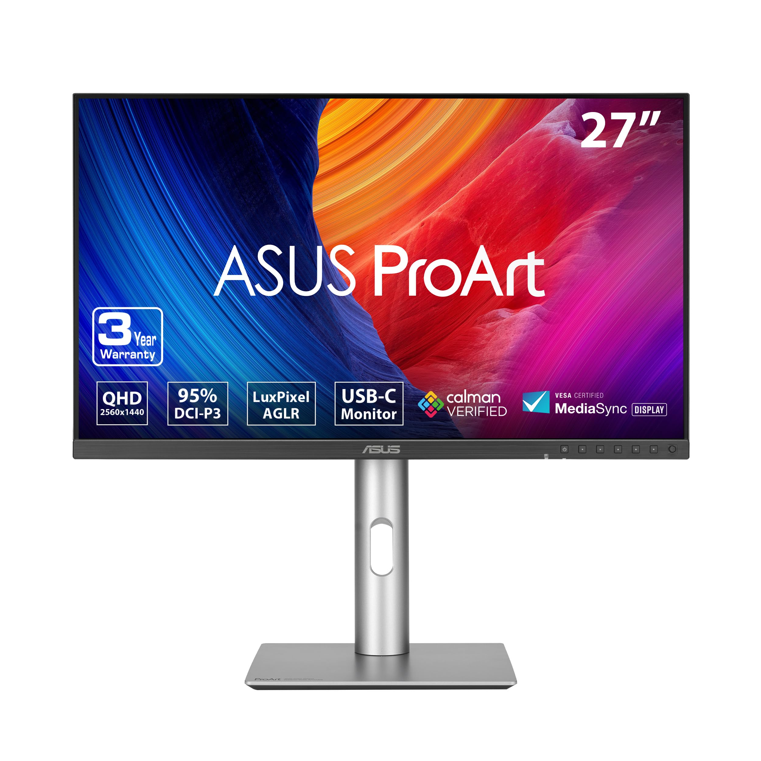 ASUS ProArt Display 27” 1440P Professional Monitor (PA278CFRV) - IPS, QHD (2560 x 1440), Pre-Calibrated, 95% DCI-P3, Daisy-chain, 100Hz, LuxPixel AGLR, Calman Verified, USB-C 96W, HDR400, 3yr warranty