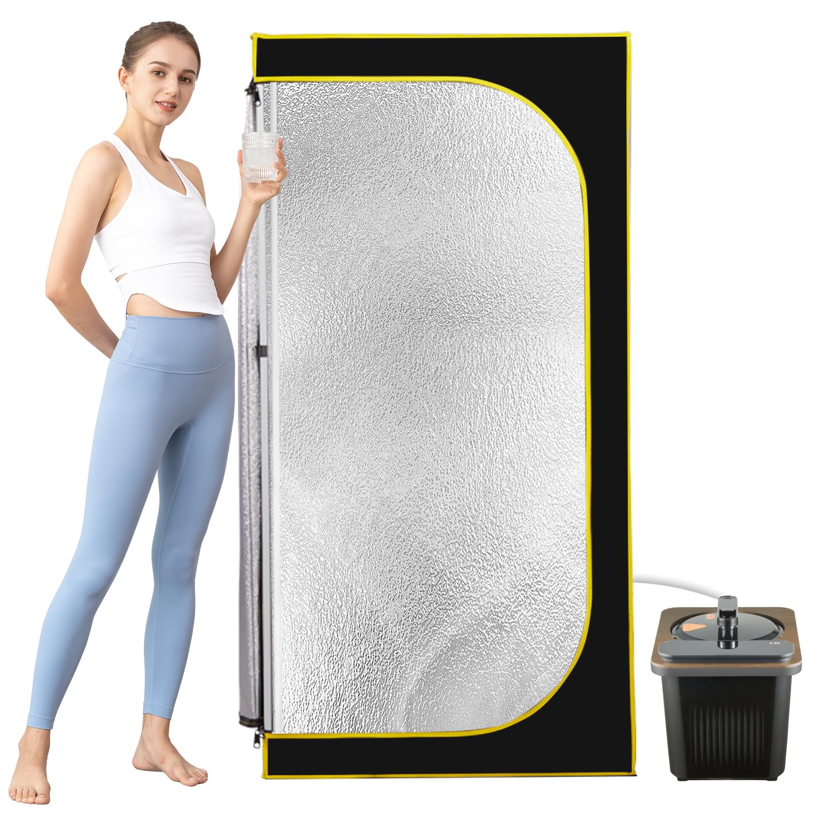 amocane Lightweight Portable Steam Sauna with 4L & 1400W Steamer, Personal Full Body Sauna for Home Spa, Large Space Indoor Saunas Tent with 120 Minute Timer, 18 Gear, Remote Control