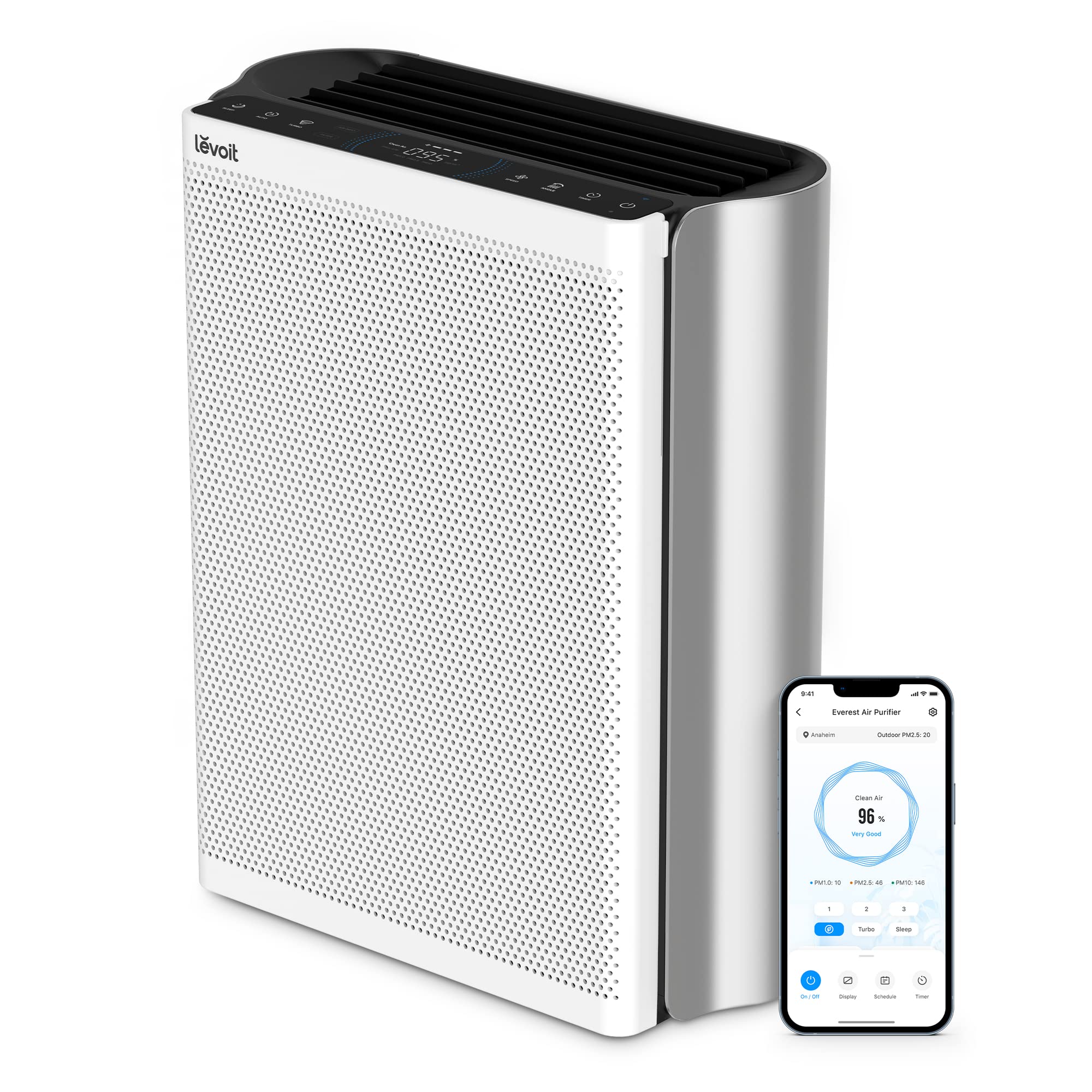 LEVOIT Air Purifiers for Home Large Room with Washable Filter, 3-Channel Air Quality Monitor, Smart WiFi and HEPA Sleep Mode for Pet, Allergy, Smoke, Dust, Alexa Control, 2790 Ft², EverestAir-P