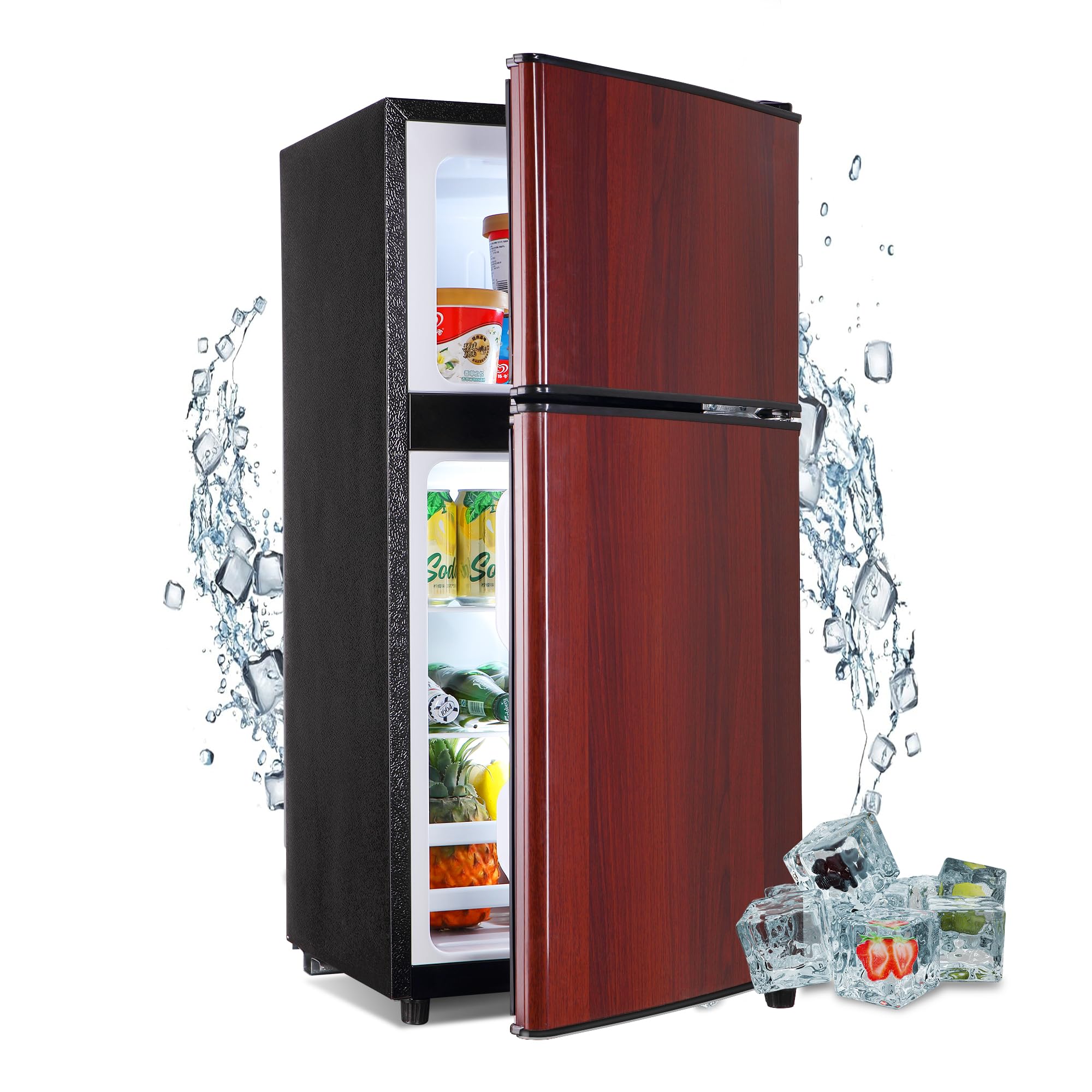 Zyerch FLS-80-WOOD Mini, 3.5 Size Fridges with Freezer Adjustable Thermostat, Small Refrigerator for Apartment, Office, Kitchen, Dorm, Wood, 3.2 Cu. Ft