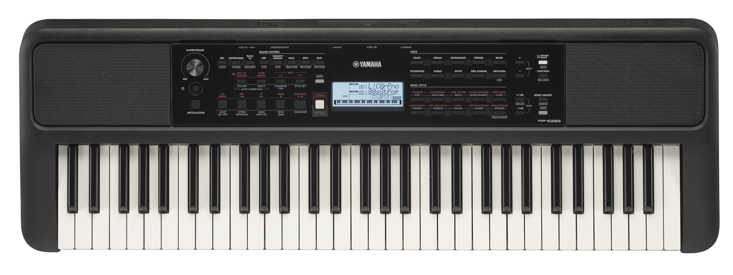 Yamaha 61 Touch Sensitive Keys Portable Keyboard for Beginners with Music Rest, Power Adapter PSR-E383