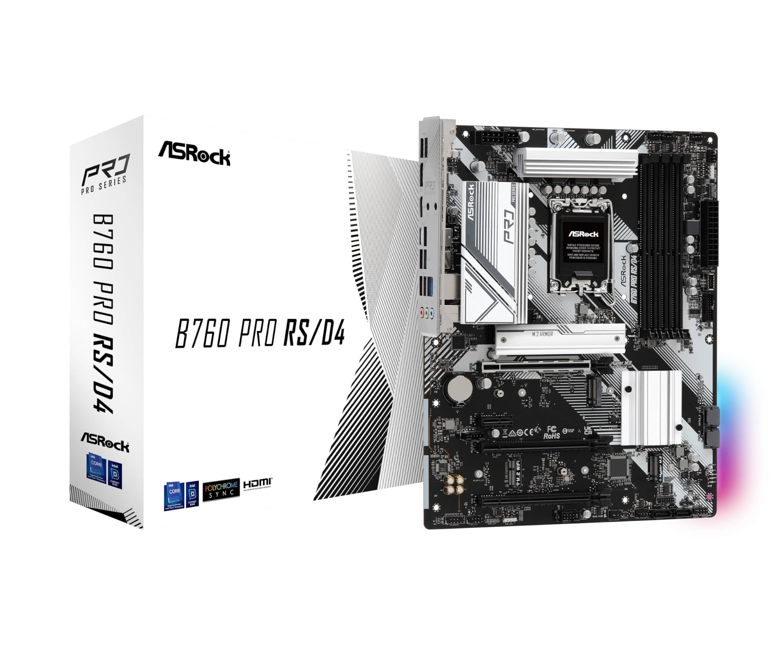 ASRock B760 Pro RS/D4 Motherboard, Compatible with Intel 12th and 13th Generation CPU (LGA1700), B760 Chipset, DDR4 ATX Motherboard