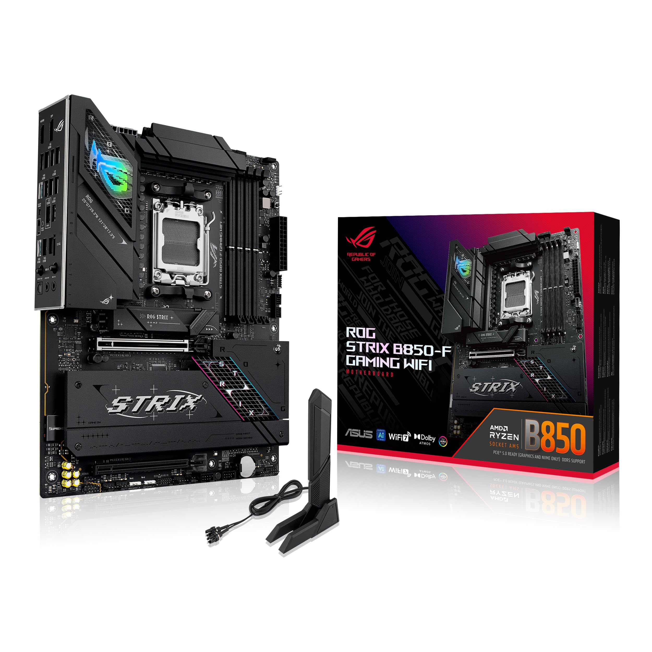 ASUS ROG Strix B850-F Gaming WiFi AMD AM5 B850-F ATX Motherboard 16+2+2 Power Stages, AI PC, DDR5 AEMP, WiFi 7, 4X M.2, PCIe® 5.0, Total Support of 19 USB, 20Gbps Type-C®, AI Networking II, Aura Sync