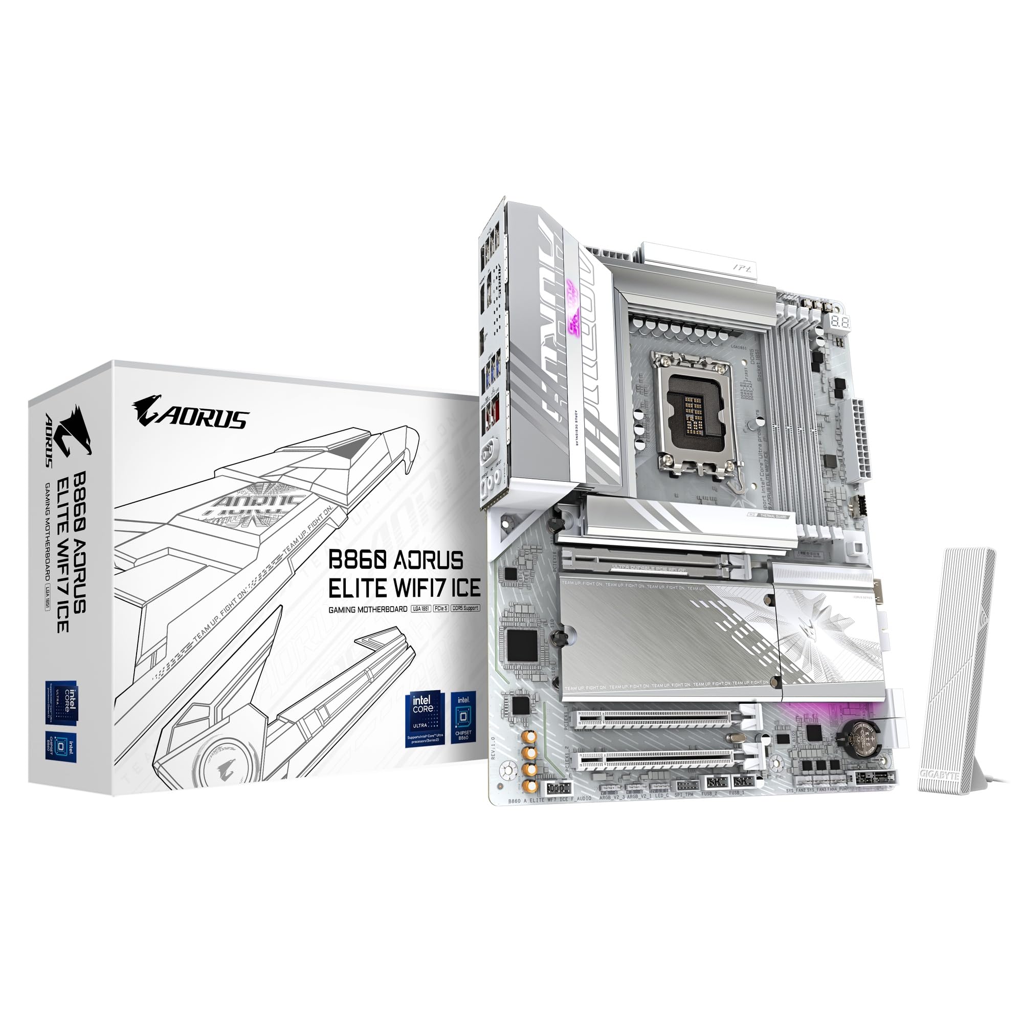 GIGABYTE B860 AORUS Elite WIFI7 ICE Intel Core Ultra (Series 2) LGA 1851 Motherboard, ATX, DDR5, 3X M.2, PCIe 5.0, USB-C, WIFI7, 2.5GbE LAN, EZ-Latch