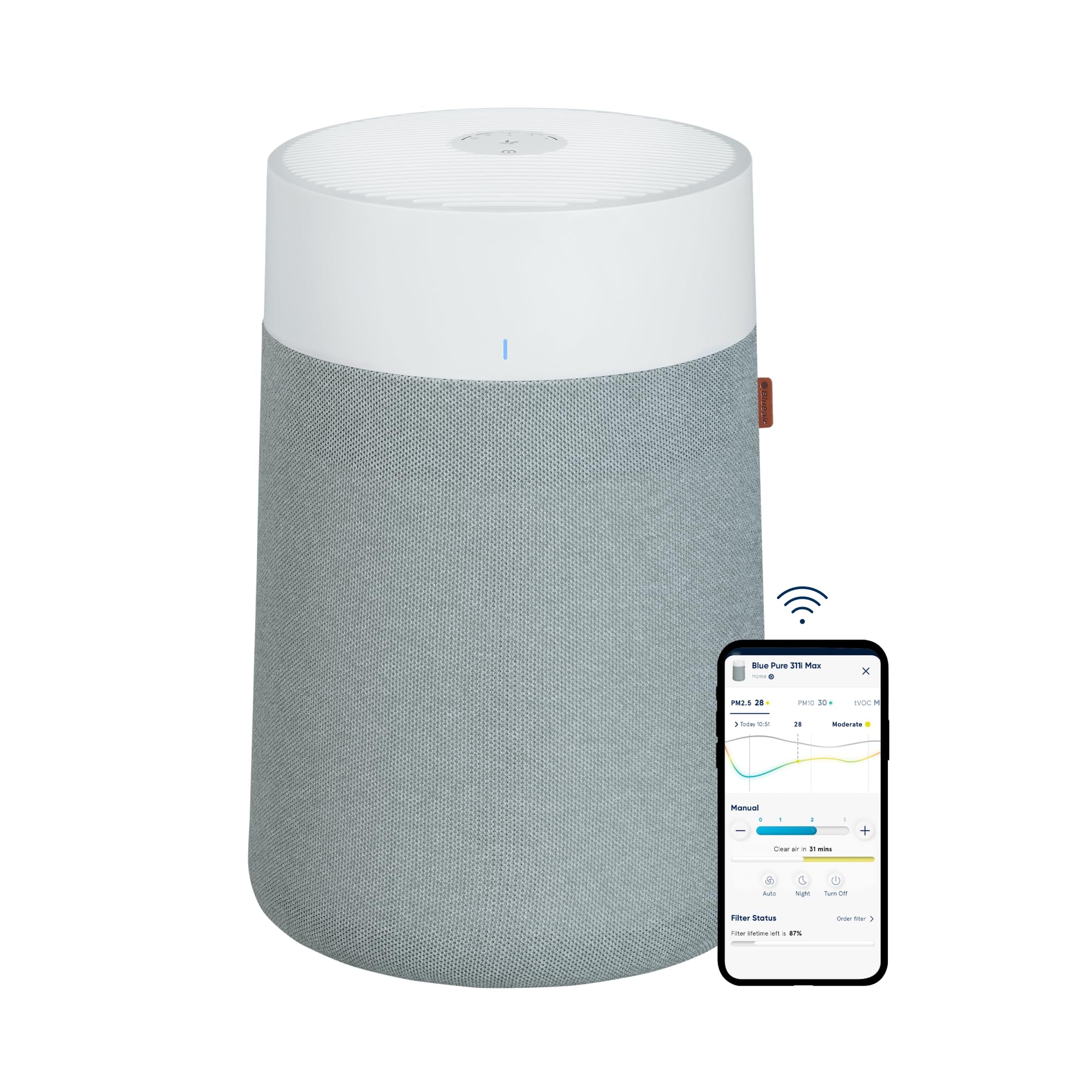 BLUEAIR Air Purifiers for Medium Rooms, Bedroom, Kitchen, Cleans 1,858 sqft in one hour, HEPASilent Smart Air Cleaner for Home, Pets, Allergies, Virus , Dust, Mold, Smoke - Blue Pure 311i Max