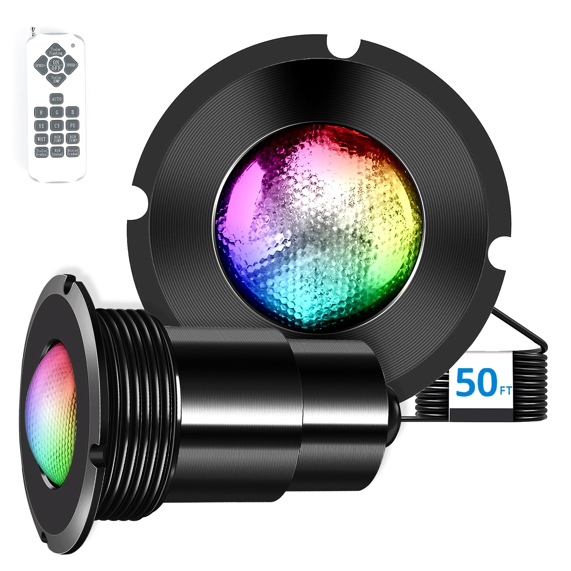 Nicheless Pool Lights for Inground Pool, 1.5 Inch LED RGBW Multicolor Inground Pool Lights and Spa Light, IP68 Waterproof Pool Light for Above Ground Pools, AC12V 18W, Remote Control, Contains 1 Light