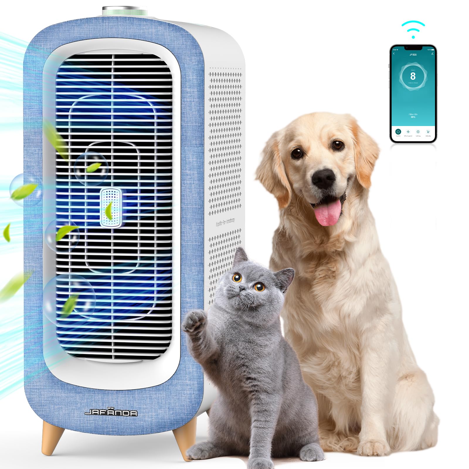 Jafända Large Air Purifiers for Home Pets, Pet Air Purifier up to 2105ft², Air Purifier for Allergies, True HEPA Air Filter Captures 99.97% of Pet Dander/Hair/Odors, Quiet Air Cleaner for Bedroom