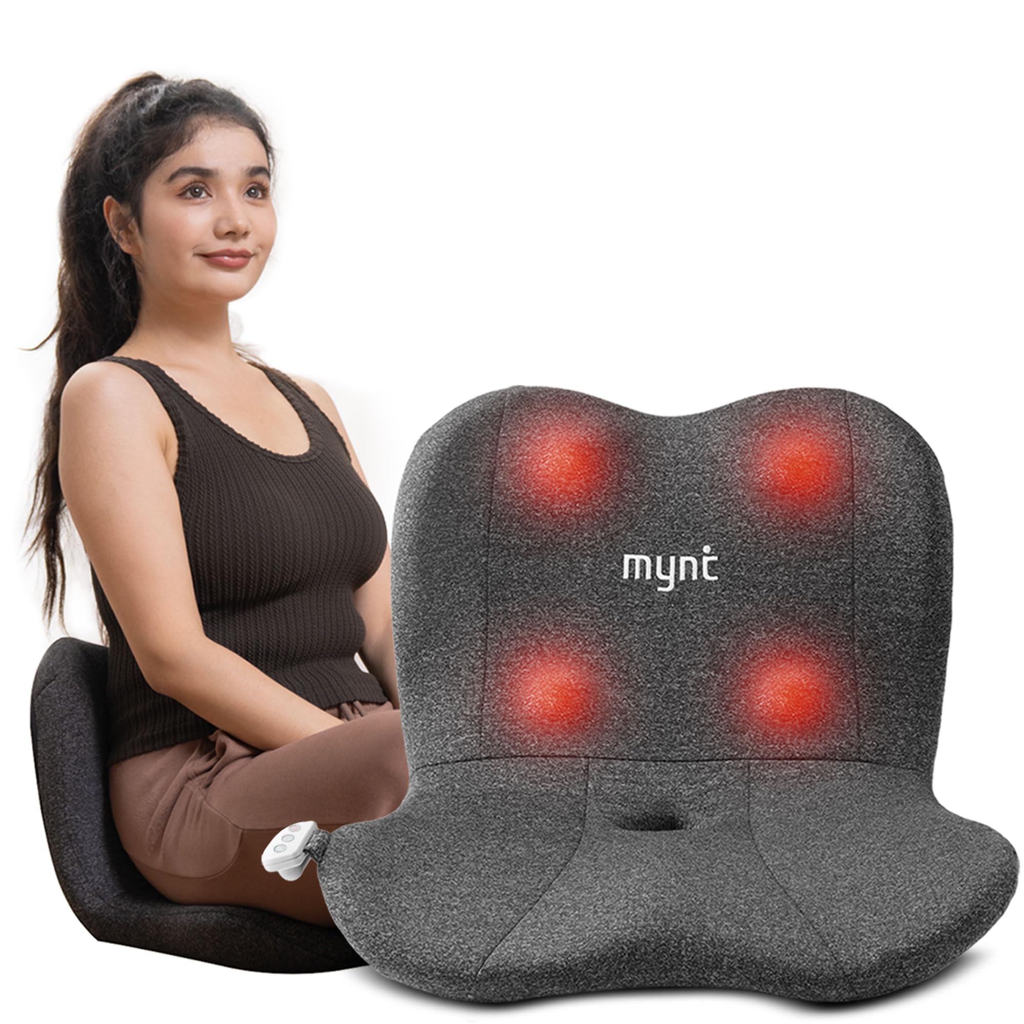 Mynt Lower Back Massager for Pain Relief, Foldable Shiatsu Hip Massager with Soothing Heat, Ergonomic Support Chair Pad for Sitting Posture, Portable Massage Seat Cushion for Home Office, Gift for Her