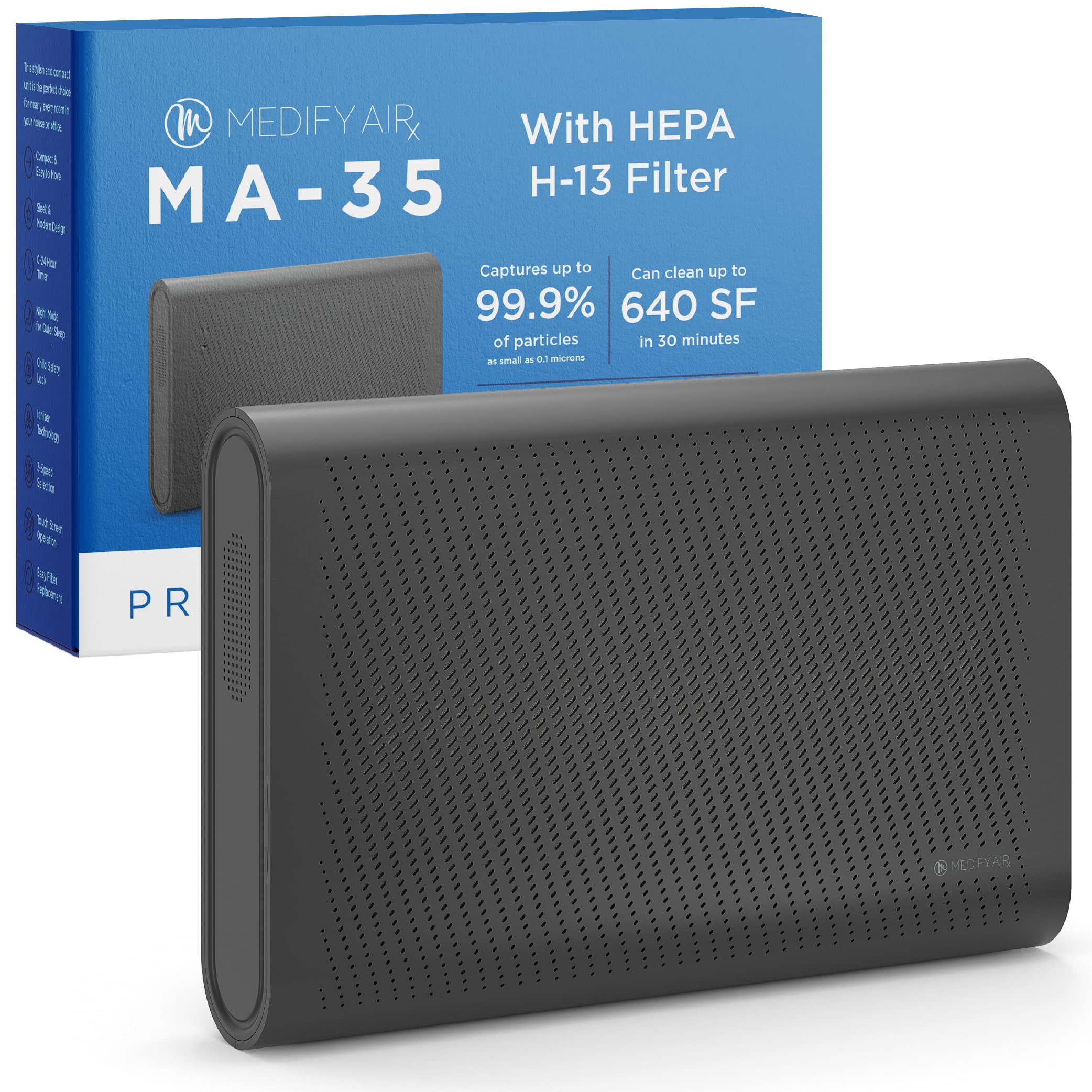 Medify MA-35 Air Purifier with True HEPA H13 Filter | 1,280 ft² Coverage in 1hr for Allergens, Smoke, Wildfires, Odors, Pollen, Pet Dander | Quiet 99.9% Removal to 0.1 Microns | Black, 1-Pack