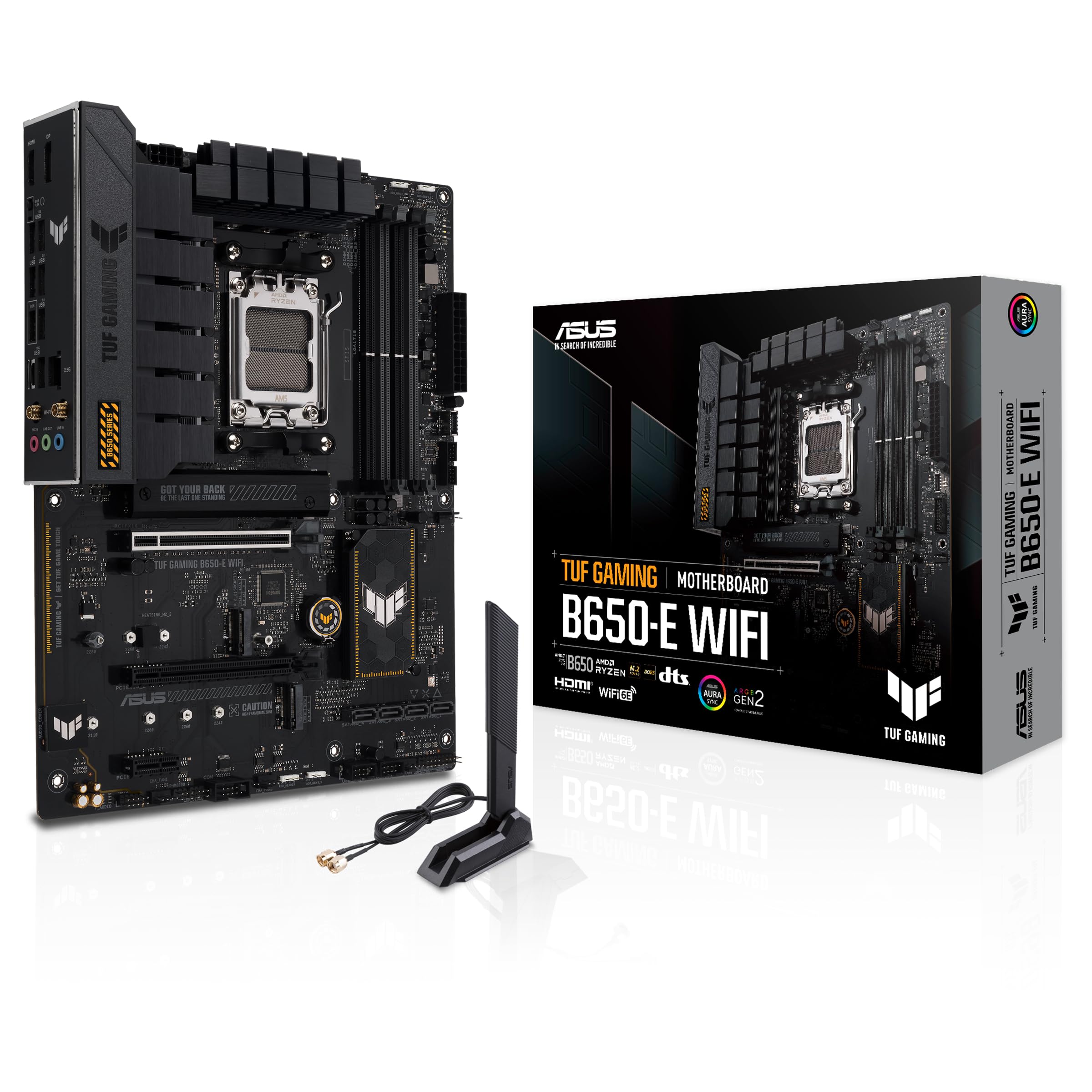 ASUS TUF Gaming B650-E WIFI AMD B650 AM5 DDR5 8000 DP HDMI 3x M2 USB3.2 WiFi 6E + BT AURA RGB 2.5Gbit LAN ATX Motherboard with ASUS TUF Protection, Q-Design, Armoury Crate
