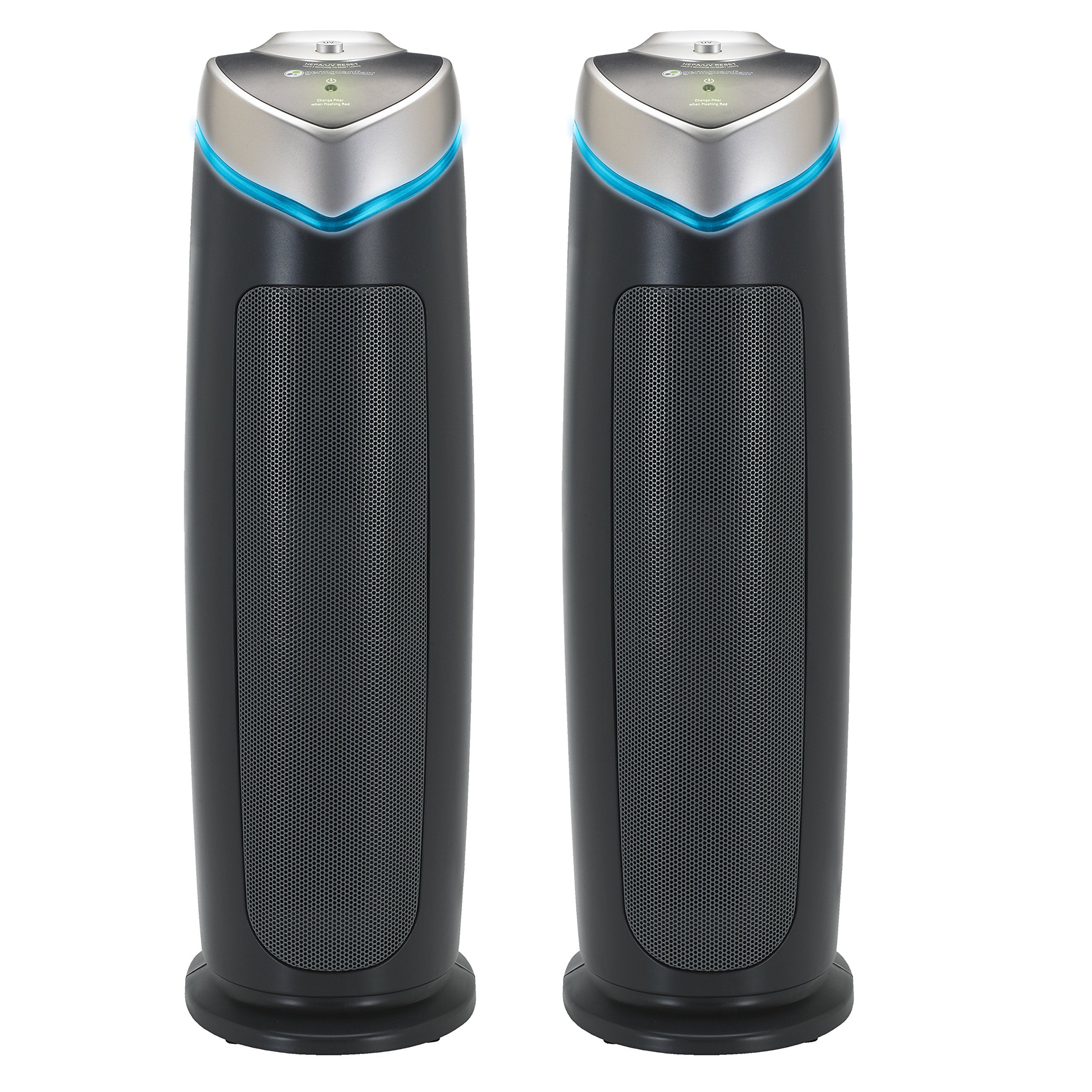 GermGuardian Air Purifier for Home with HEPA Pure Filter, for Wildfire Smoke, Pet Dander, Pollen, Odors, Large Rooms Up To 743 Sq. Ft., Removes 99.97% Pollutants, UV-C, 2-Pack, 22", AC48252PK, Gray