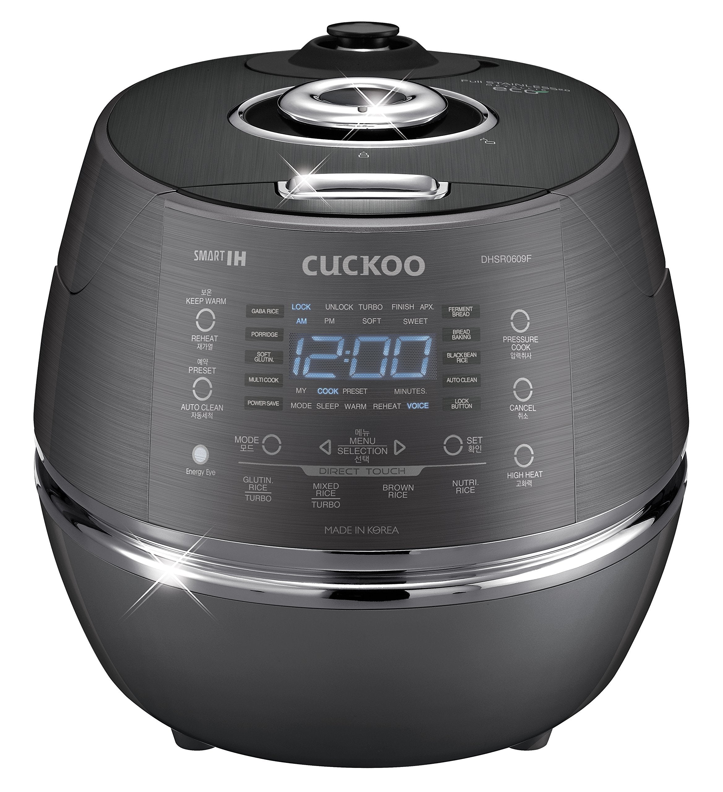 CUCKOO CRP-DHSR0609FD 6-Cup (Uncooked) / 12-Cup (Cooked) Induction Heating Pressure Rice Cooker with Nonstick Inner Pot, 21 Menu Modes, Fuzzy Logic Tech, 3 Voice Guide, Auto Clean (Dark Grey)