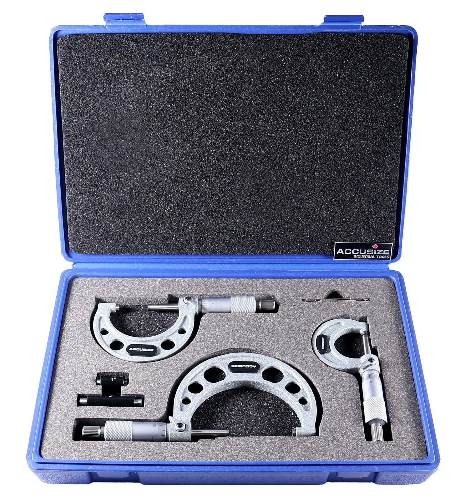 Accusize Industrial Tools 0-3 inch x .0001'' Ultra-Precision M-Type Outside Micrometers Carbide Tipped 3 Pc Set, EG00-0903